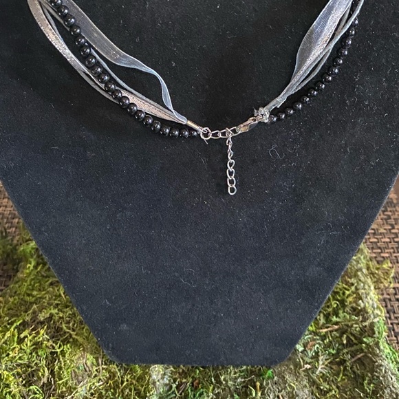 Multi Strand Bead & Ribbon with Net Pendant Necklace - Picture 3 of 4